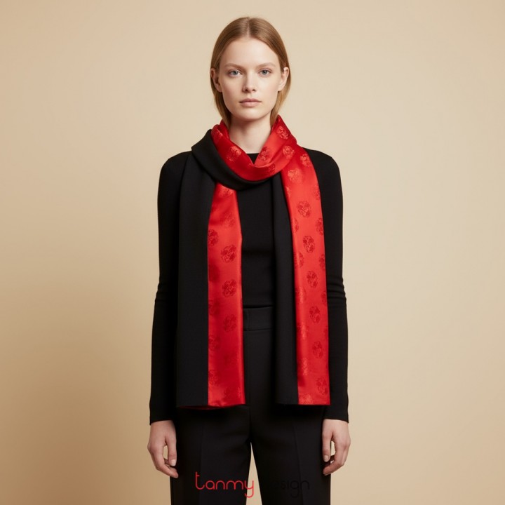 Khăn 2 mặt lụa, pashmina đỏ đen